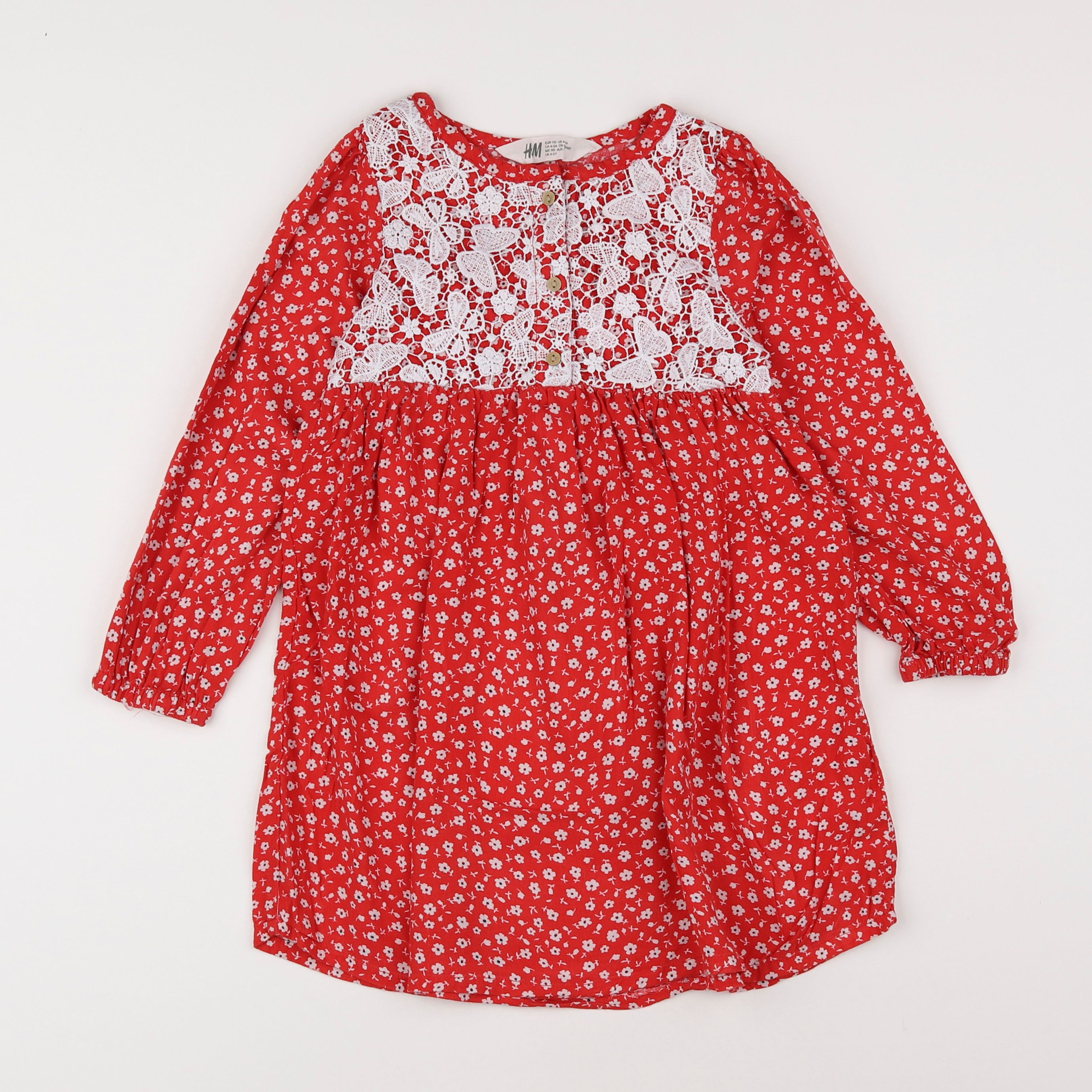 H&M - robe rouge, blanc - 4/5 ans