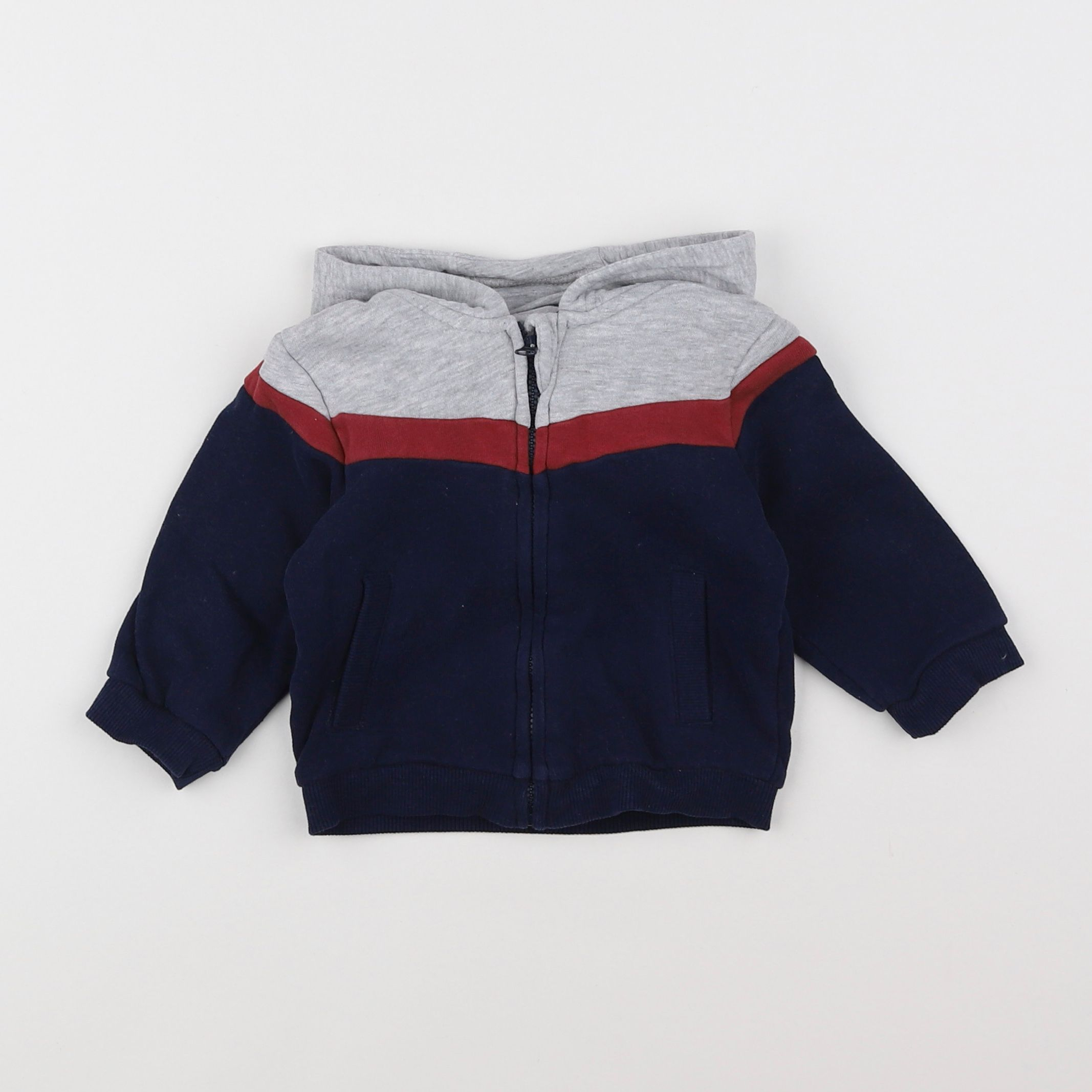 Vertbaudet - sweat bleu, gris - 9 mois