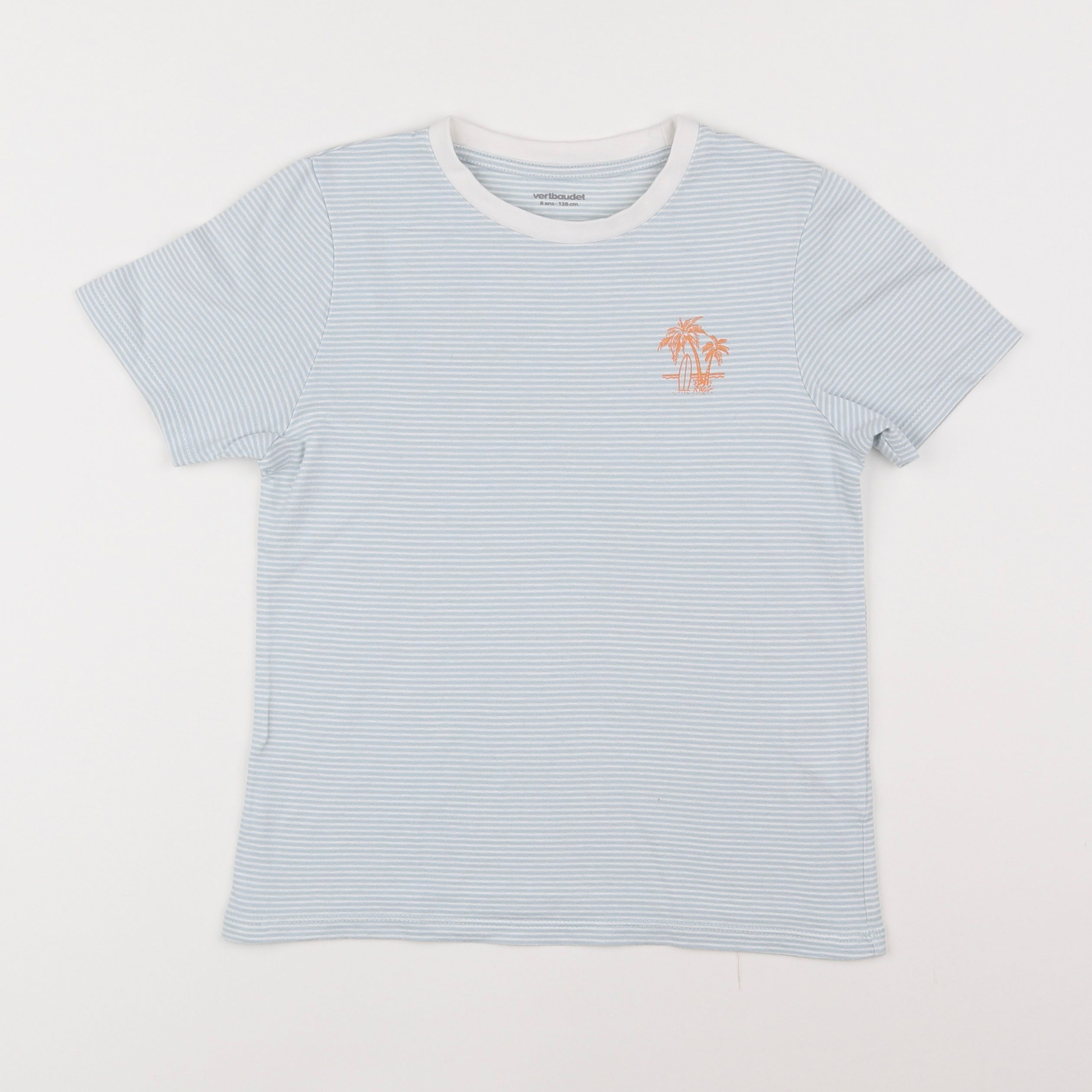 Vertbaudet - tee-shirt blanc, bleu - 8 ans