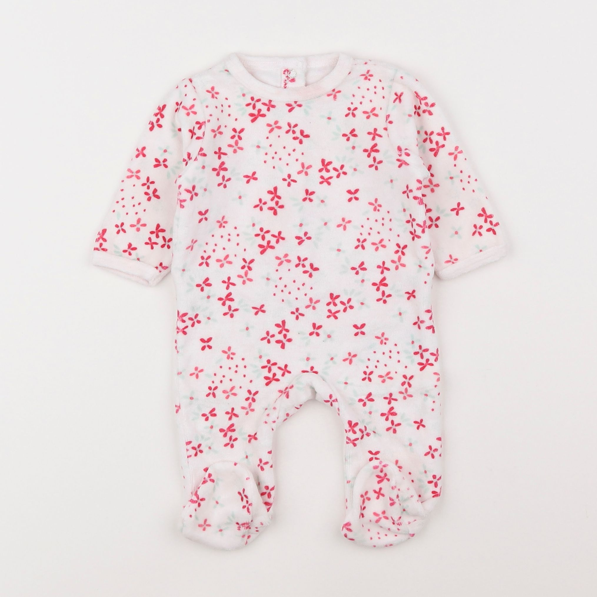 Vertbaudet - pyjama velours blanc, rose - 1 mois