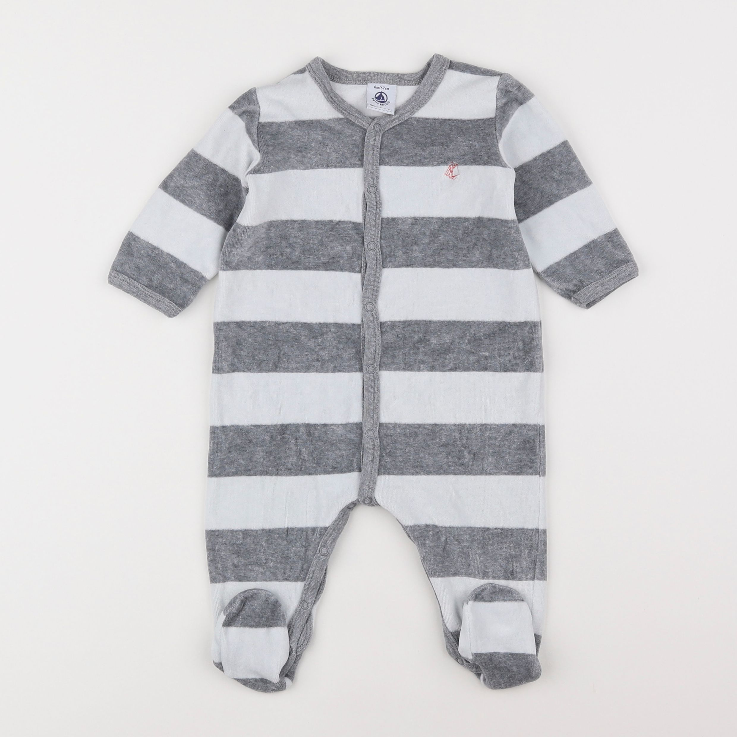 Petit Bateau - pyjama velours blanc, gris - 6 mois