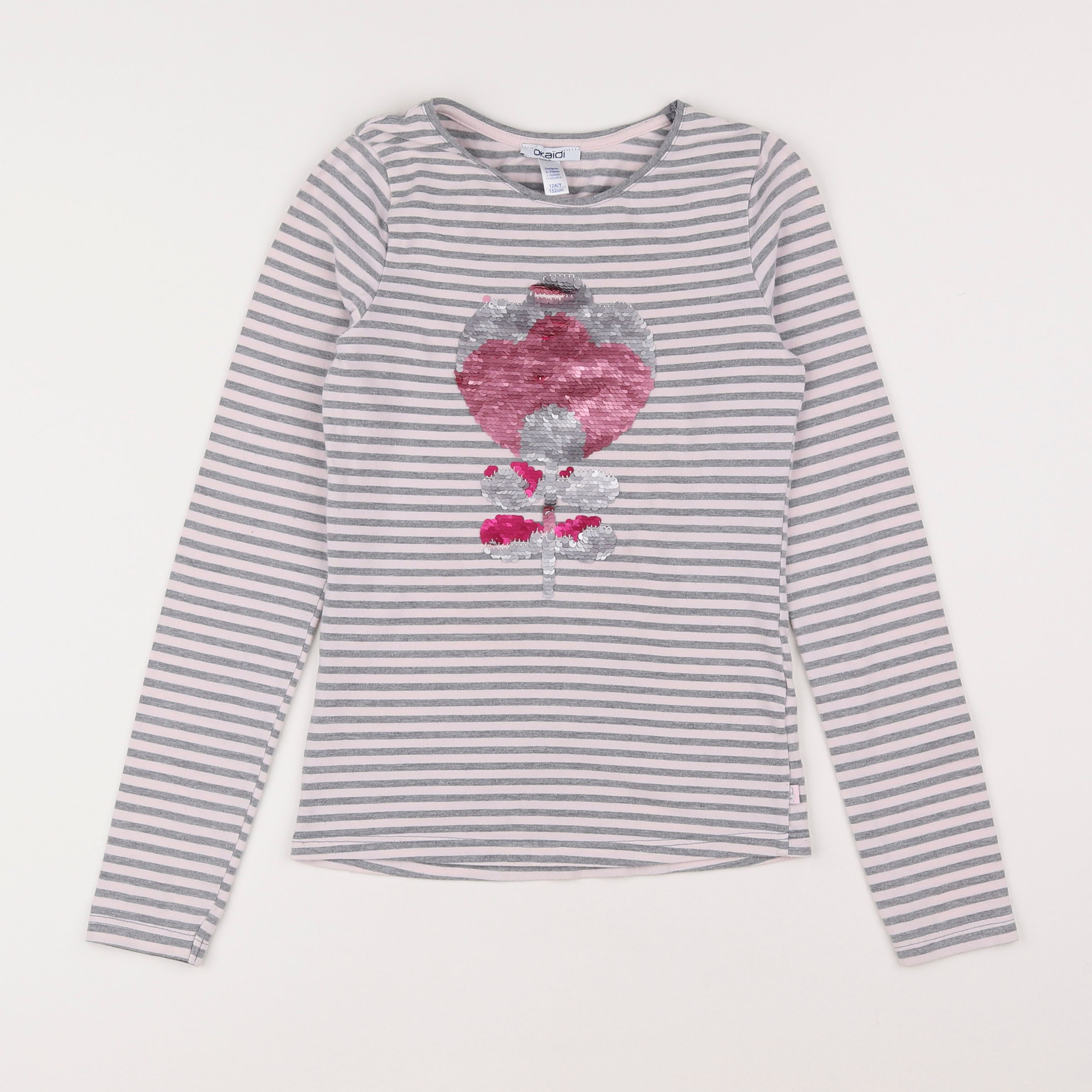 Okaidi - tee-shirt gris, rose - 12 ans