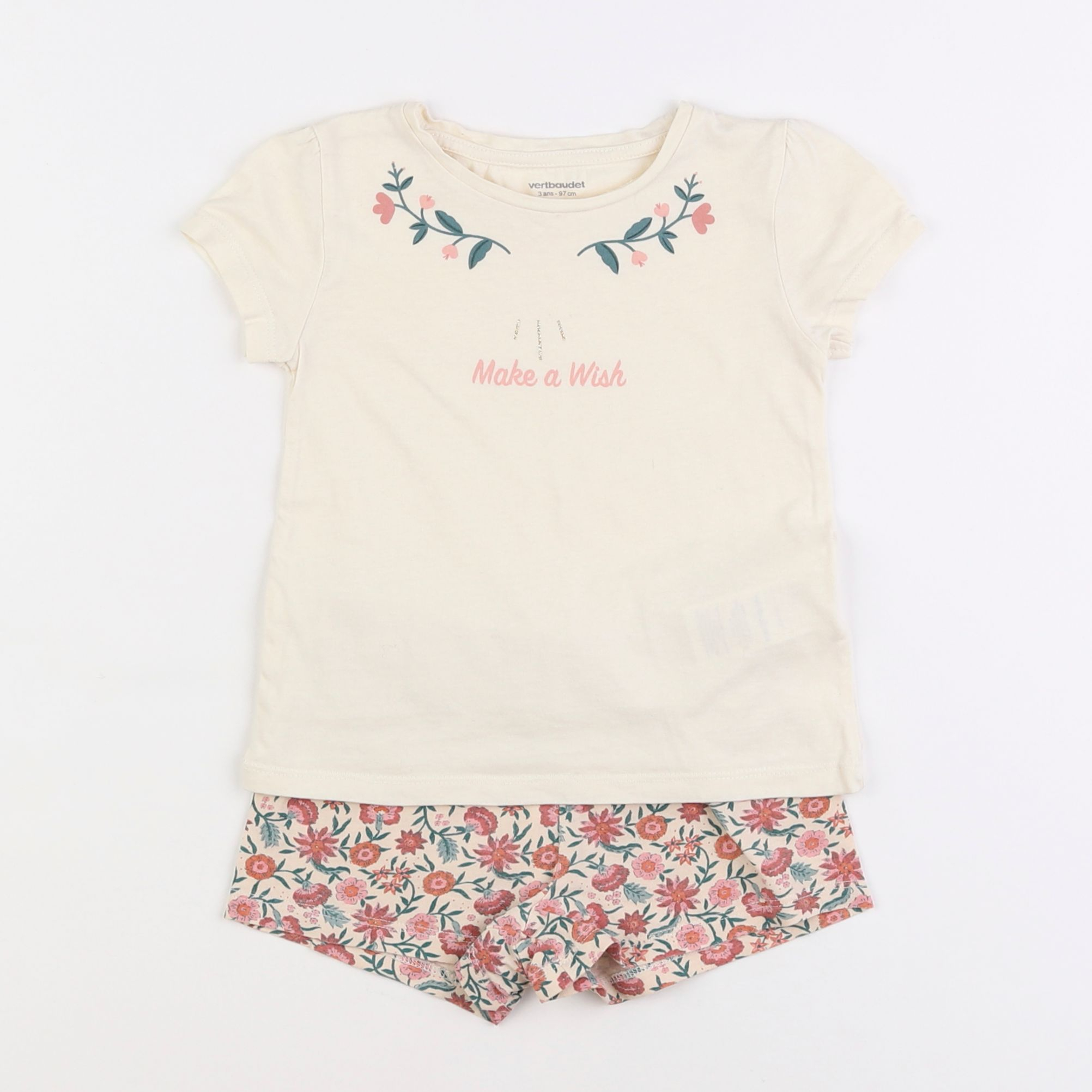 Vertbaudet - pyjama coton beige, rose - 3 ans