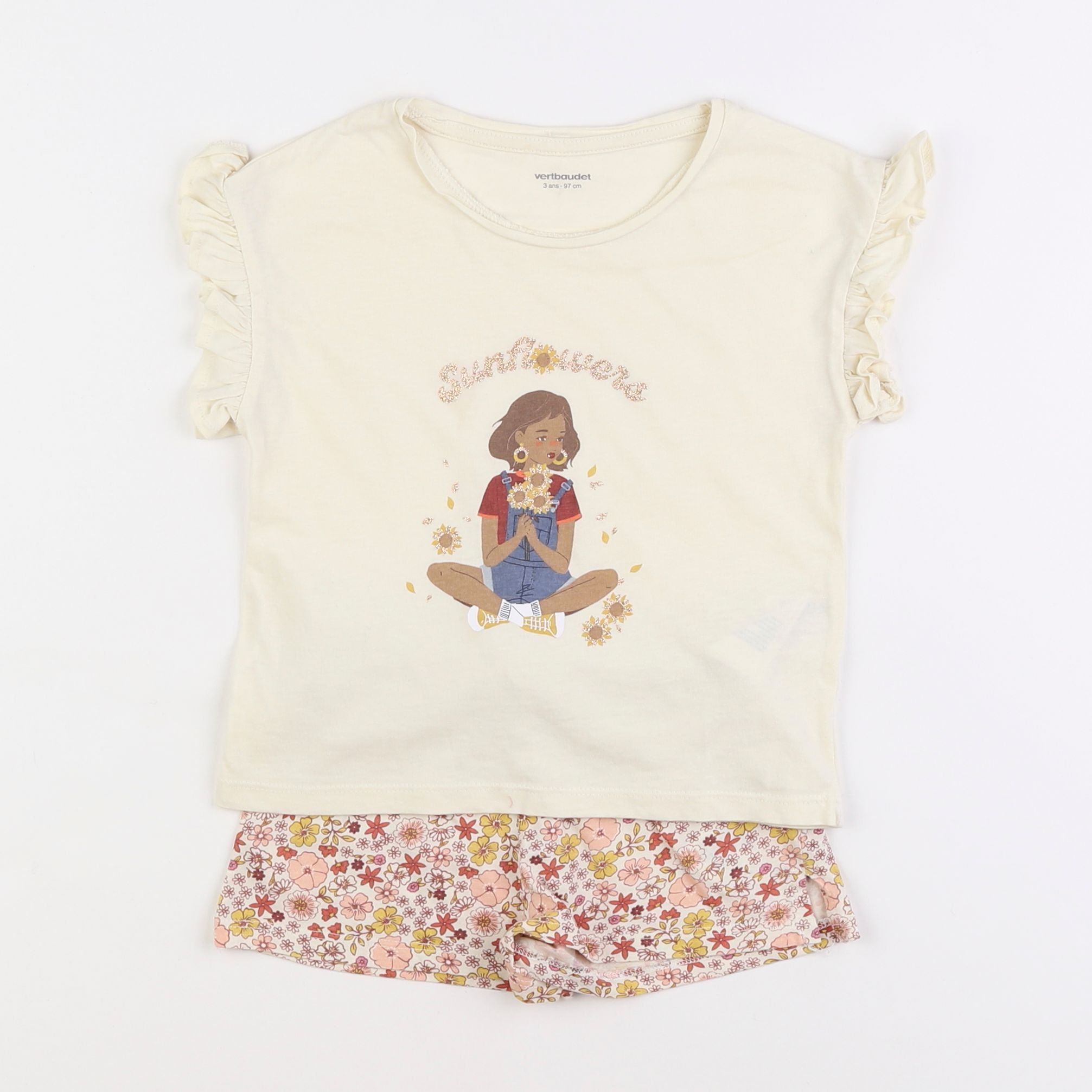 Vertbaudet - pyjama coton beige, rose - 3 ans