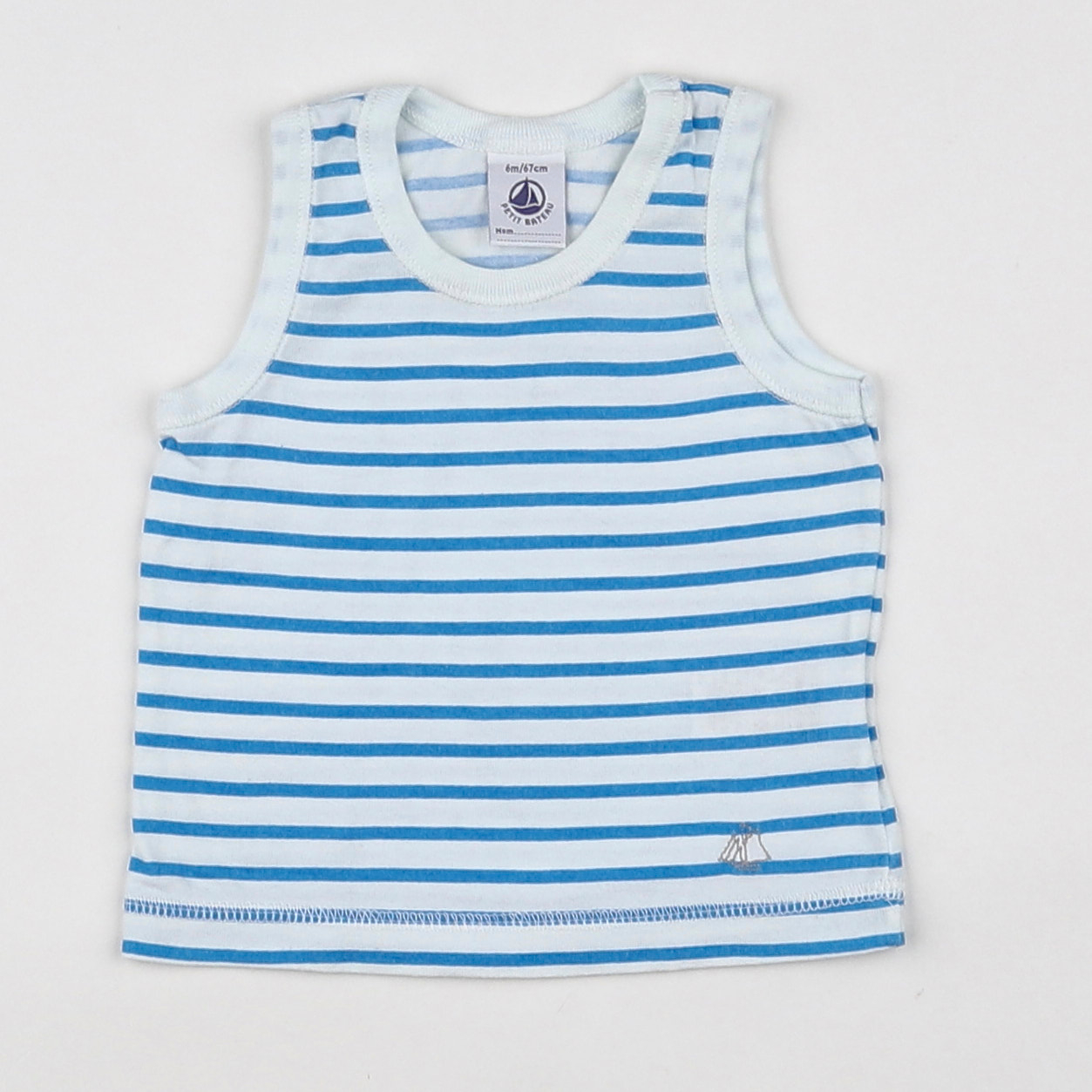 Petit Bateau - maillot de corps bleu, blanc - 6 mois