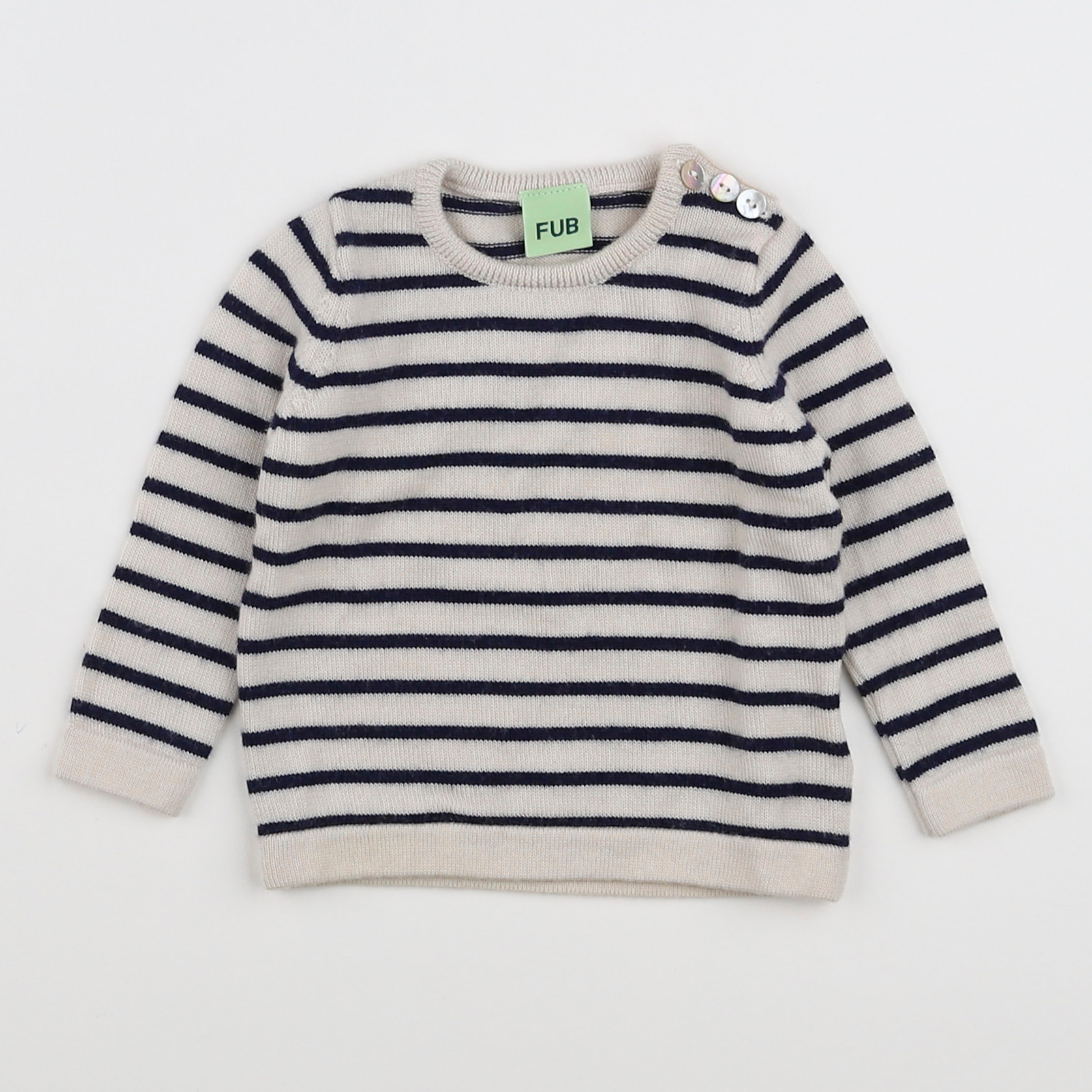 FUB - pull blanc, bleu - 6 mois