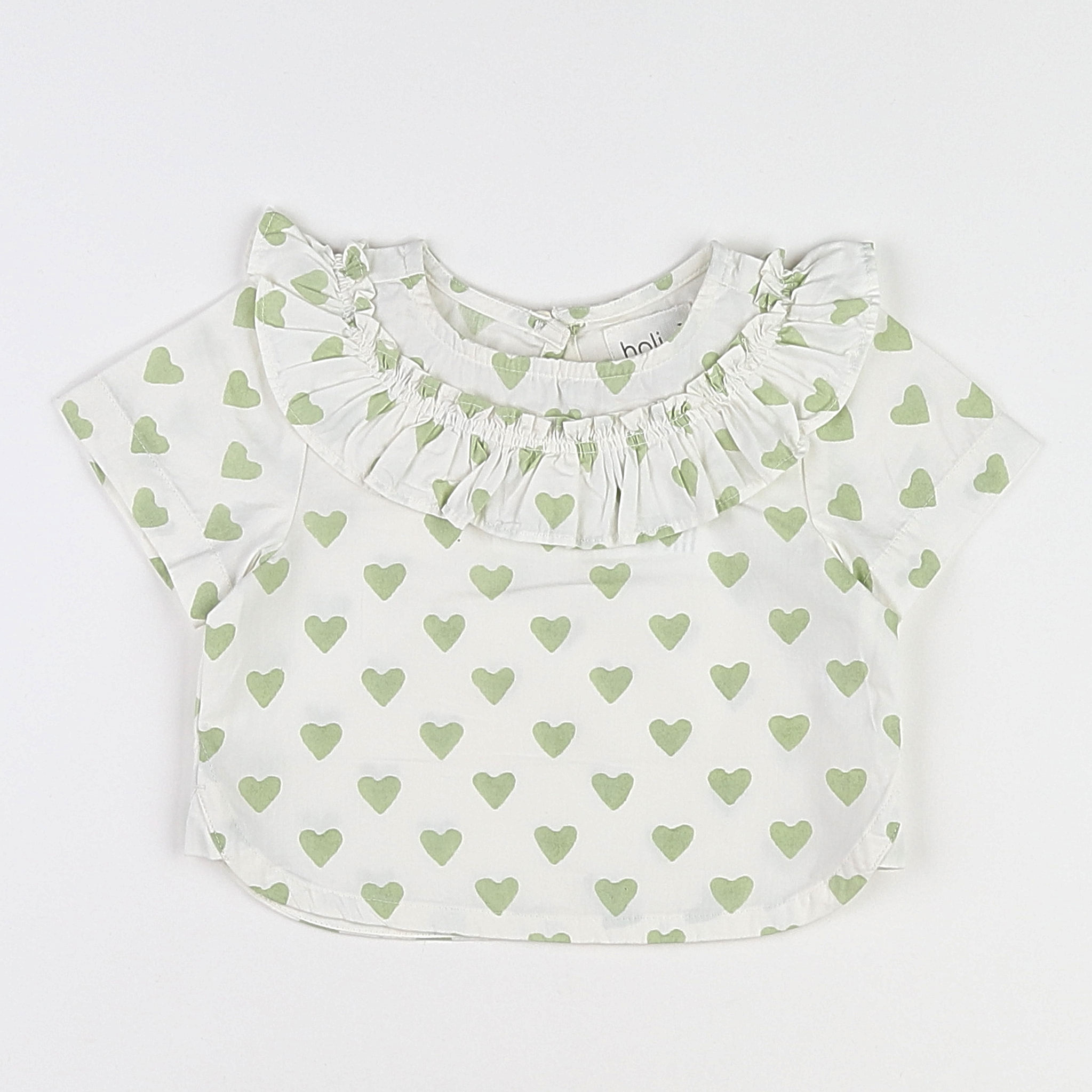 Holi & Love - blouse n°2 blanc, vert (neuf) - 12/18 mois