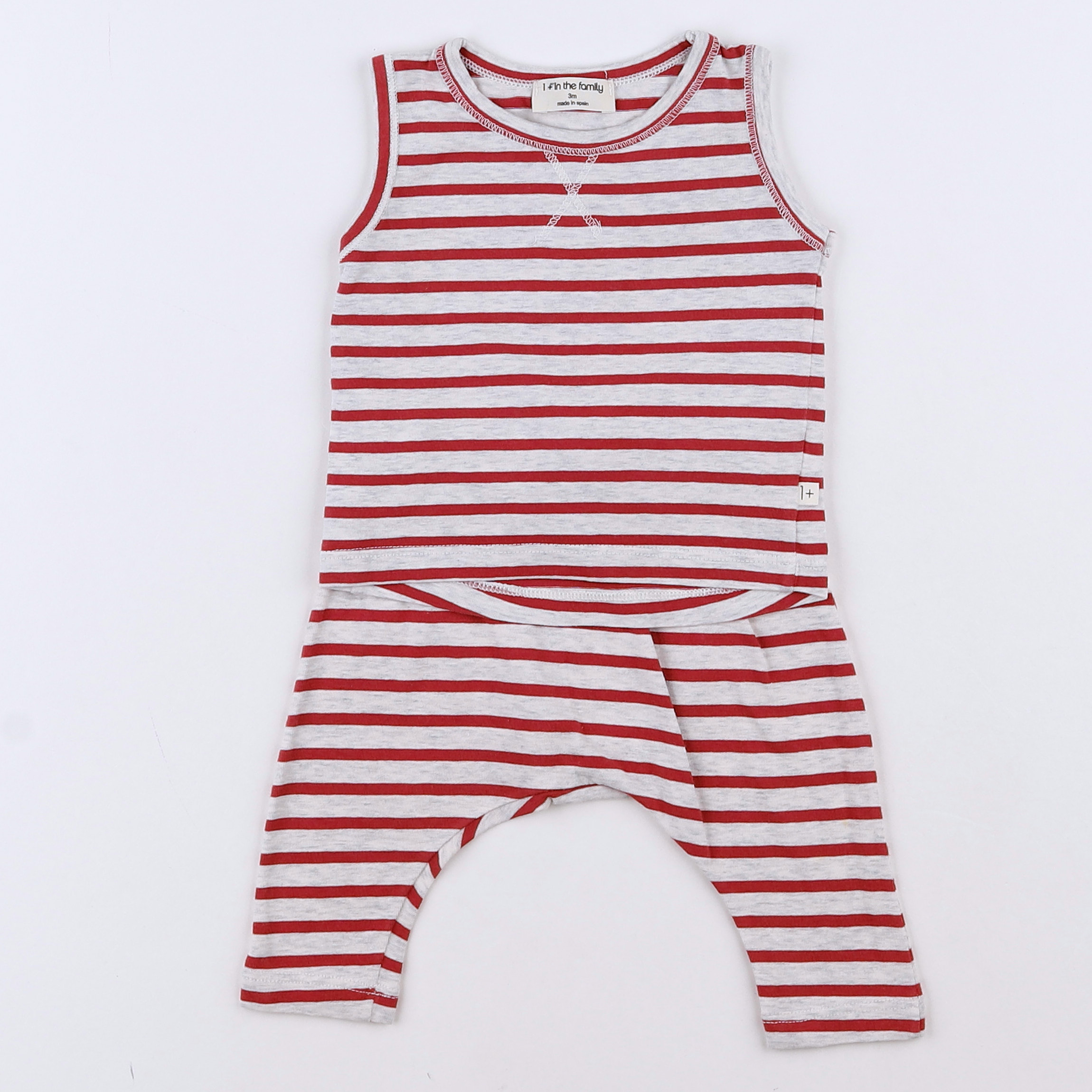 1+ In the family - pyjama coton beige, rouge - 3 mois