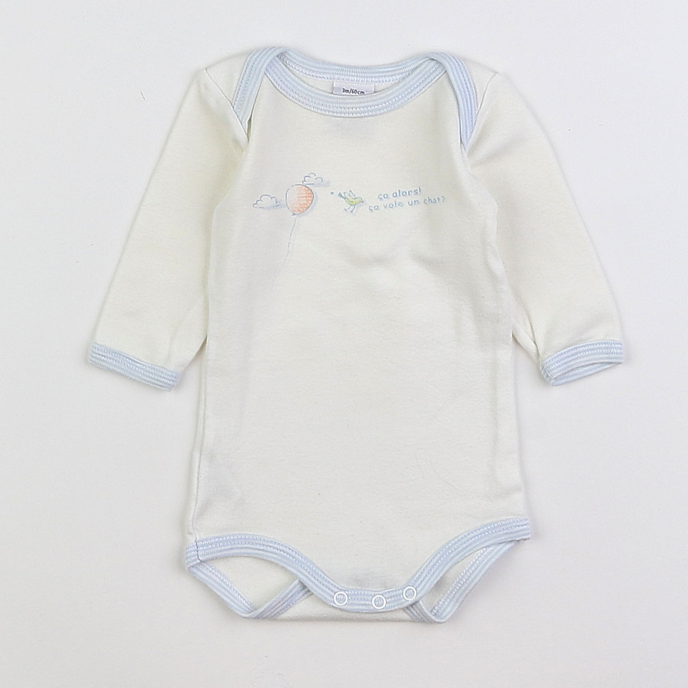 Petit Bateau - body blanc, bleu - 3 mois