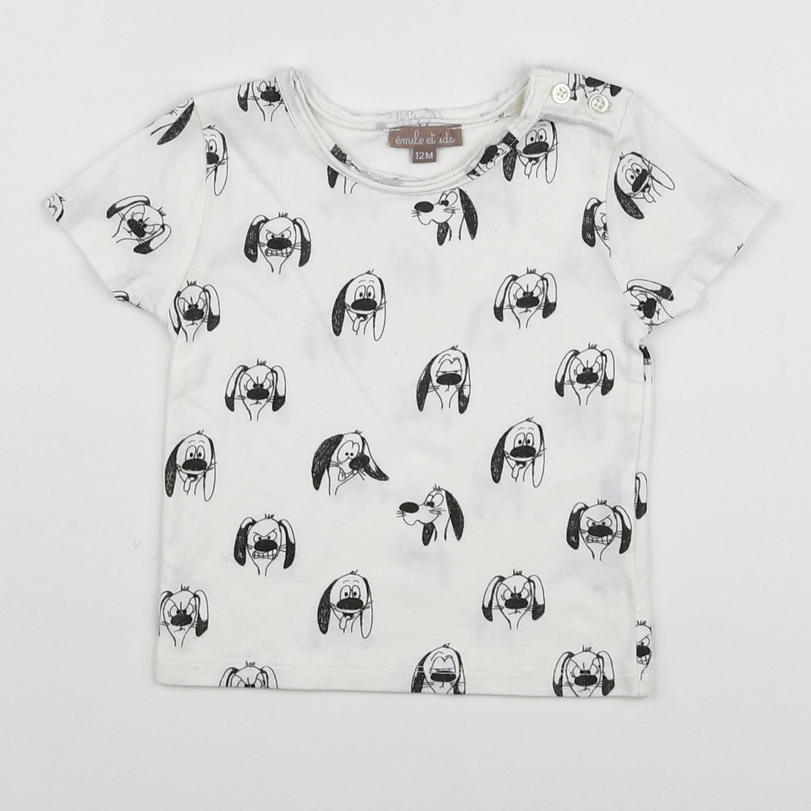 Emile et Ida - tee-shirt blanc, noir - 12 mois