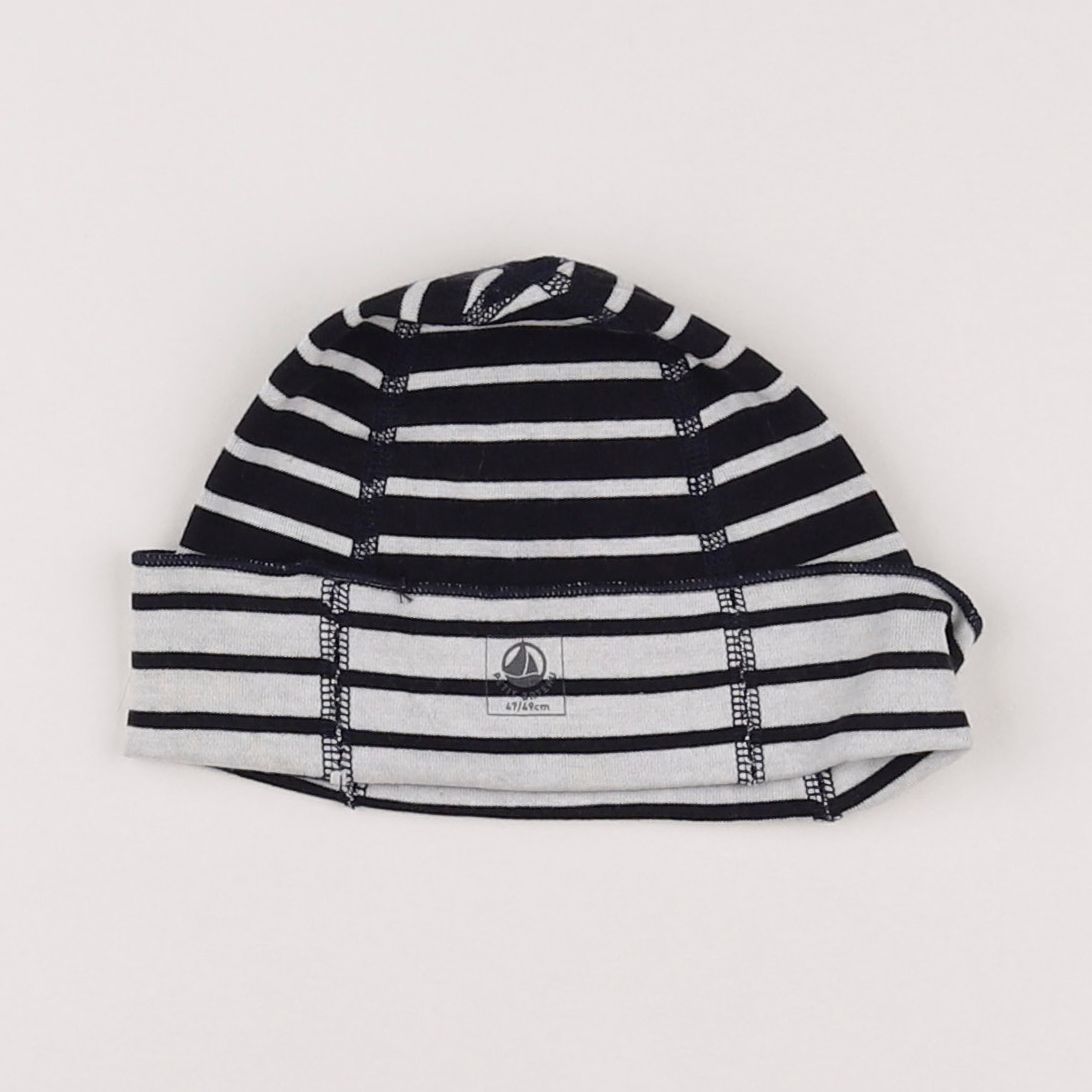 Petit Bateau - bonnet de naissance bleu, blanc - 12 mois