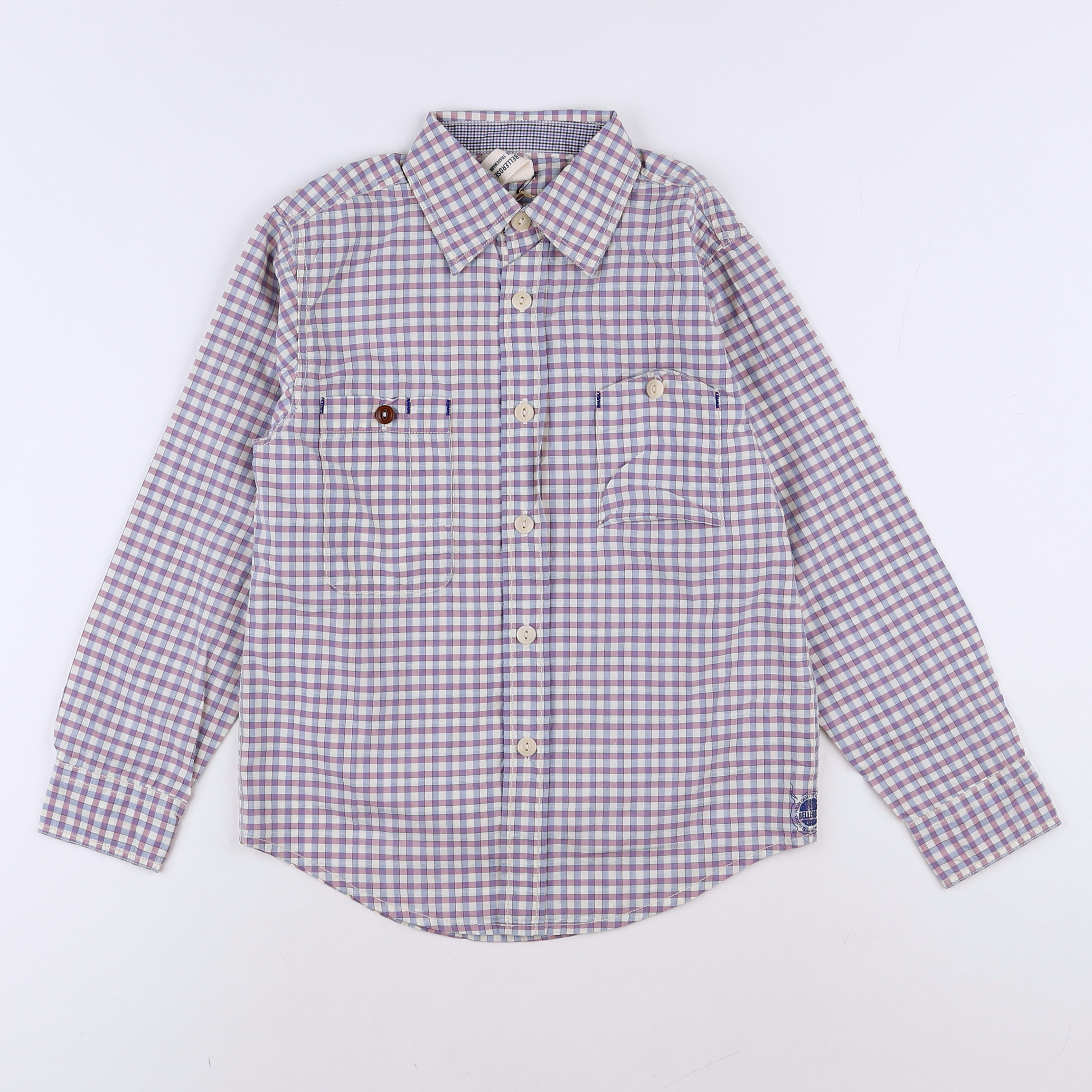 Bellerose - chemise bleu, violet, beige (état neuf) - 8 ans