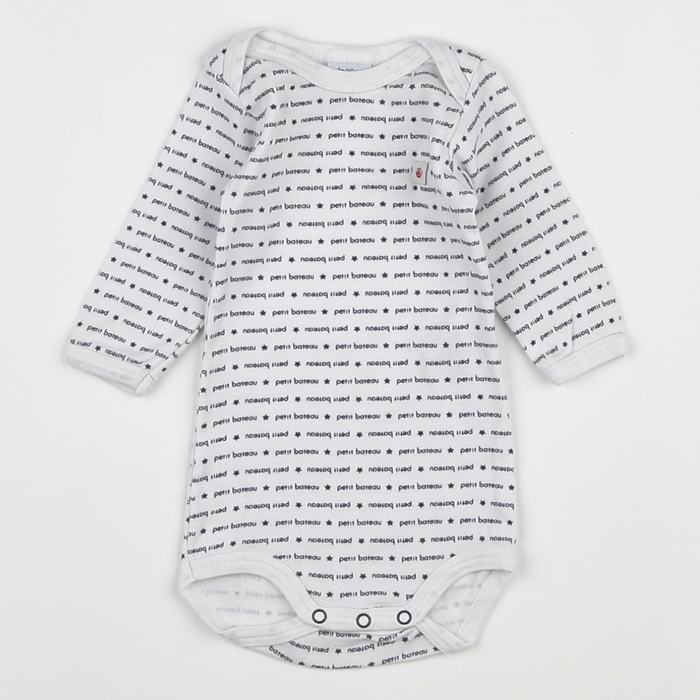 Petit Bateau - body blanc, bleu - 3 mois