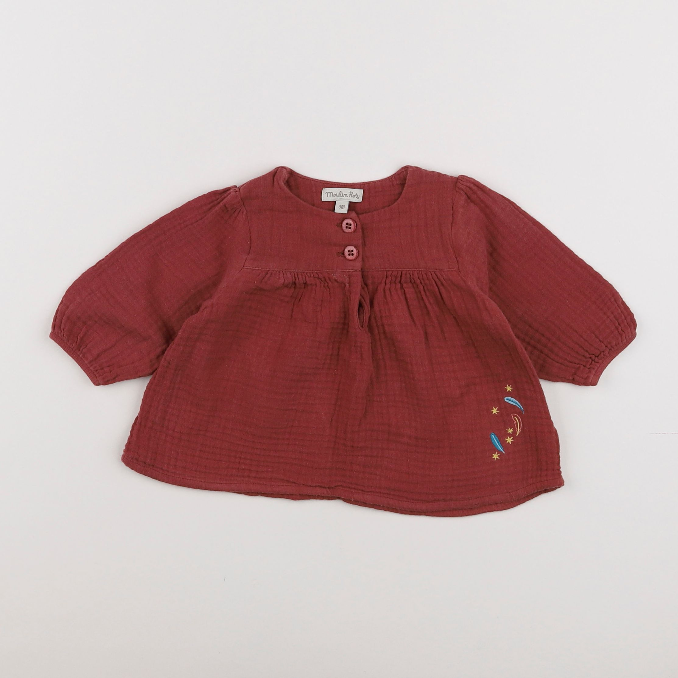 Moulin Roty - blouse rouge, rose - 3 mois