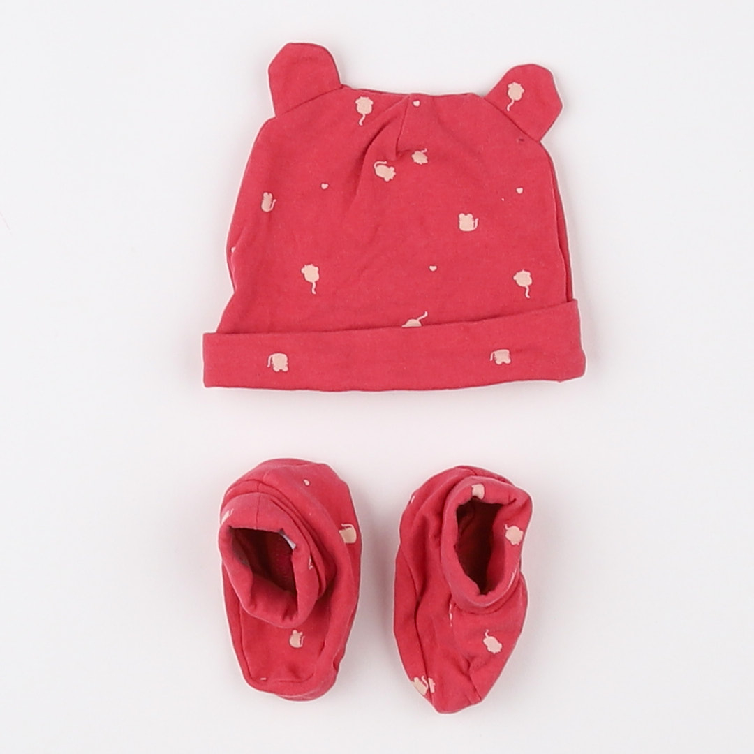 Vertbaudet - ensemble bonnet/moufles rose - 0 mois