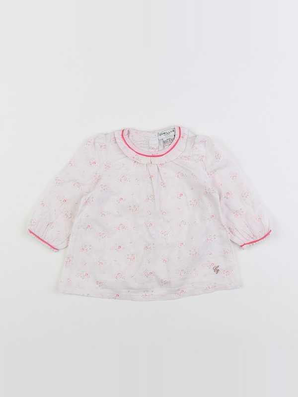 Cyrillus - blouse blanc, rose - 6 mois