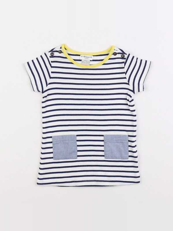 Cyrillus - robe bleu, blanc - 9 mois