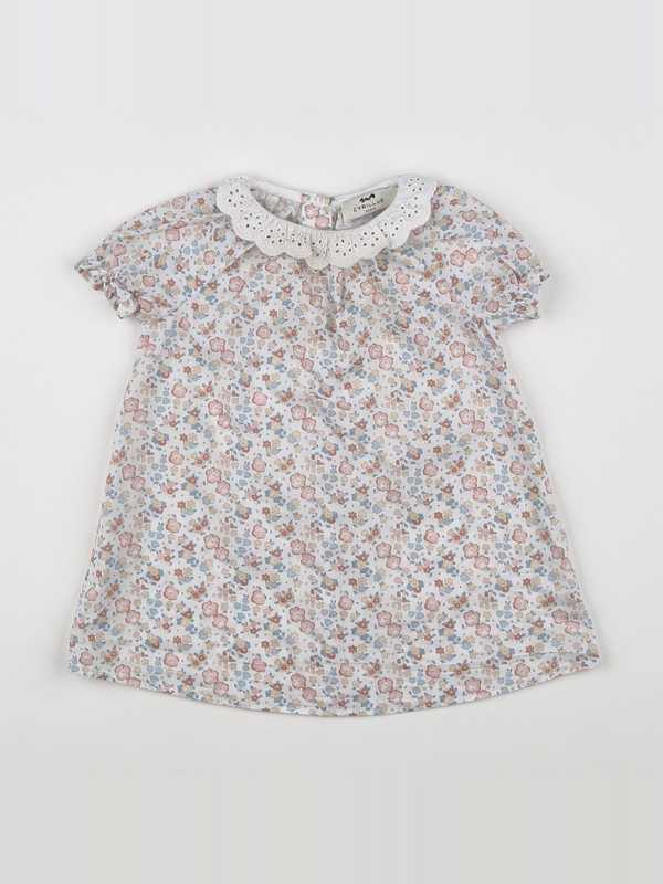 Cyrillus - robe blanc, rose - 12 mois