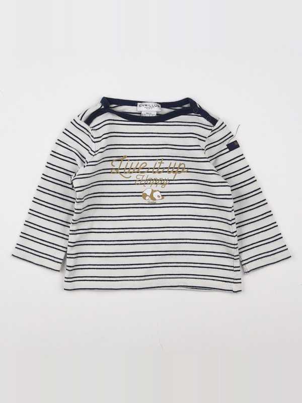 Cyrillus - tee-shirt blanc, gris - 9 mois